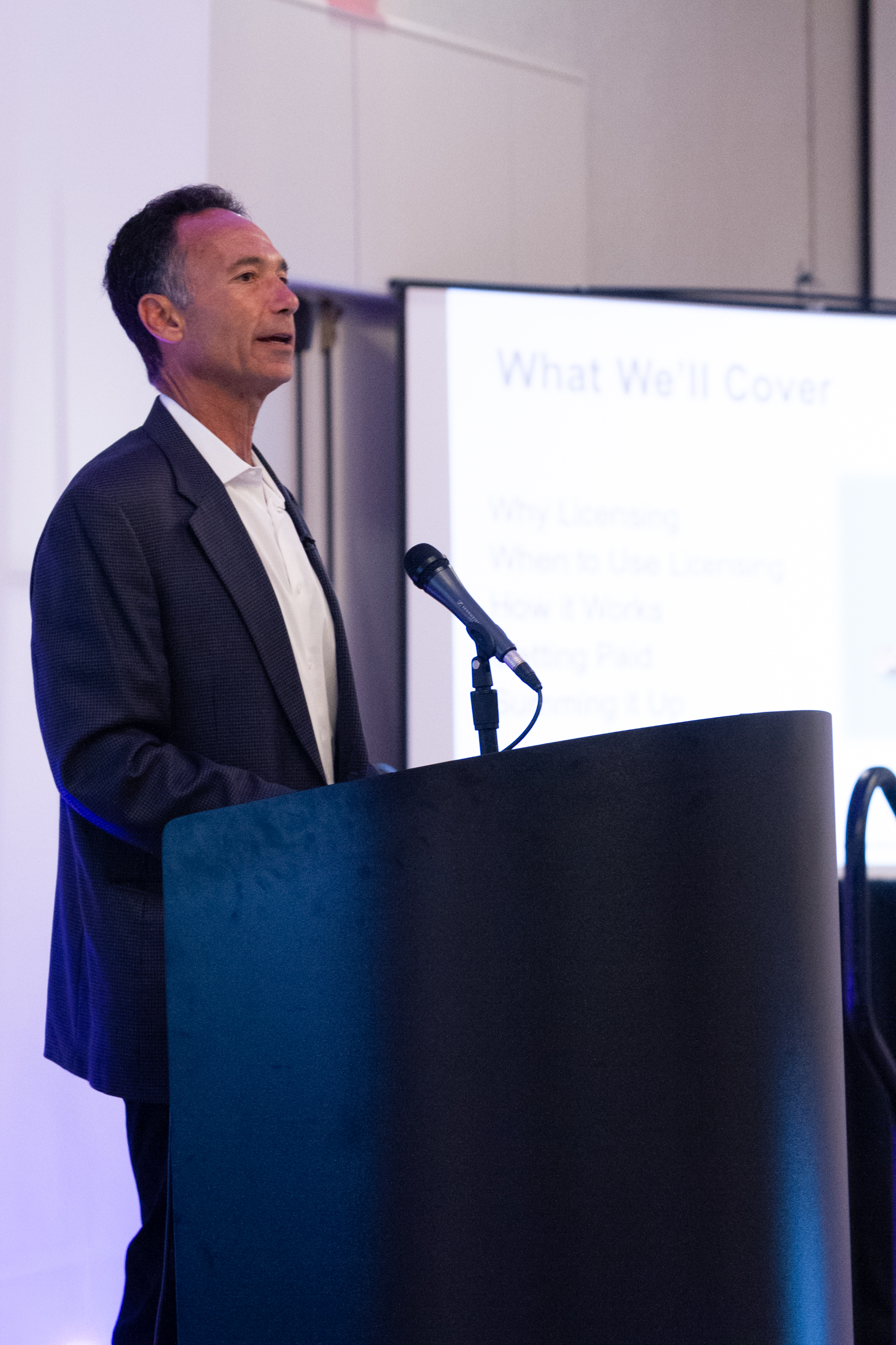 Rand Brenner speaking at licensing event